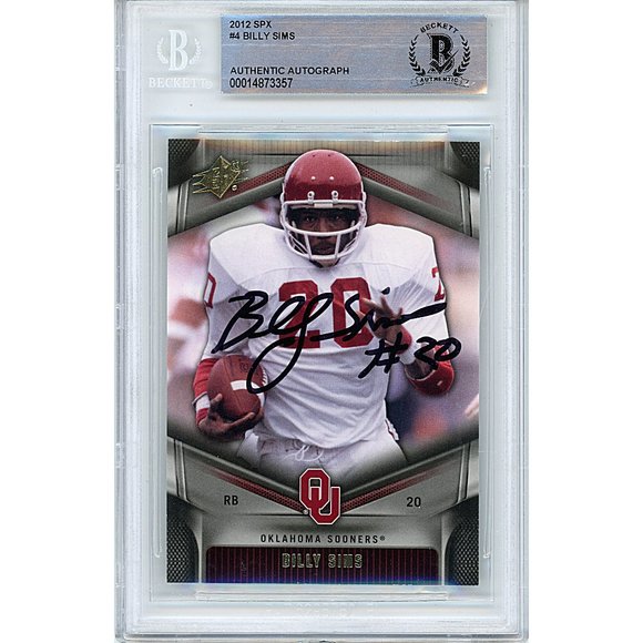 Billy Sims Signed 2012 UD SpX Football Card OU Sooners Beckett Slabbed Autograph - Picture 1 of 4